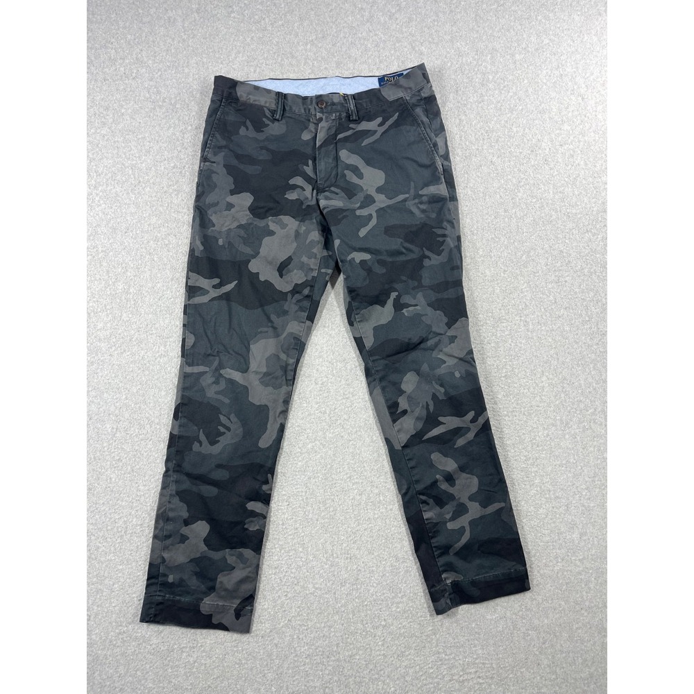 Polo Ralph Chino Pants Mens 32x30 Black Gray Camo Print Stretch Slim Fit